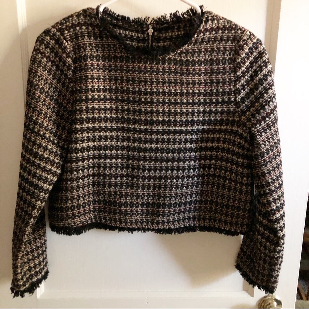 Trendy Top Black Textured Cropped Long Sleeves